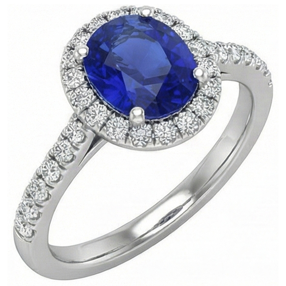 3.25 Carats Ceylon Sapphire And Natural Earth Mined Diamonds Wedding Ring White Gold 14K