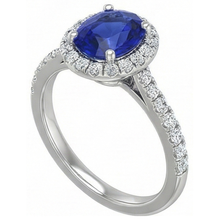 3.25 Carats Ceylon Sapphire And Natural Earth Mined Diamonds Wedding Ring White Gold 14K