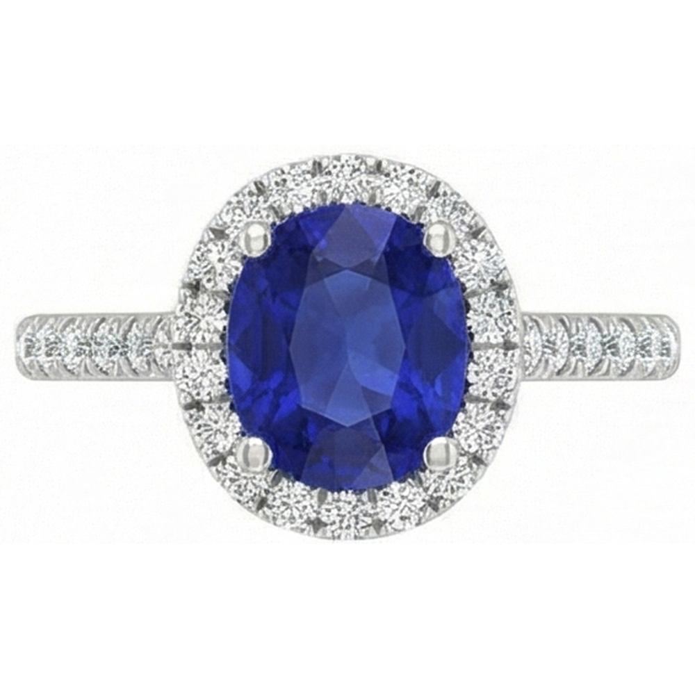 3.25 Carats Ceylon Sapphire And Natural Earth Mined Diamonds Wedding Ring White Gold 14K