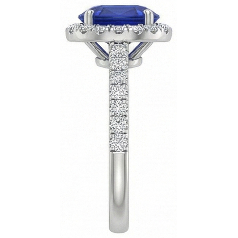 3.25 Carats Ceylon Sapphire And Natural Earth Mined Diamonds Wedding Ring White Gold 14K