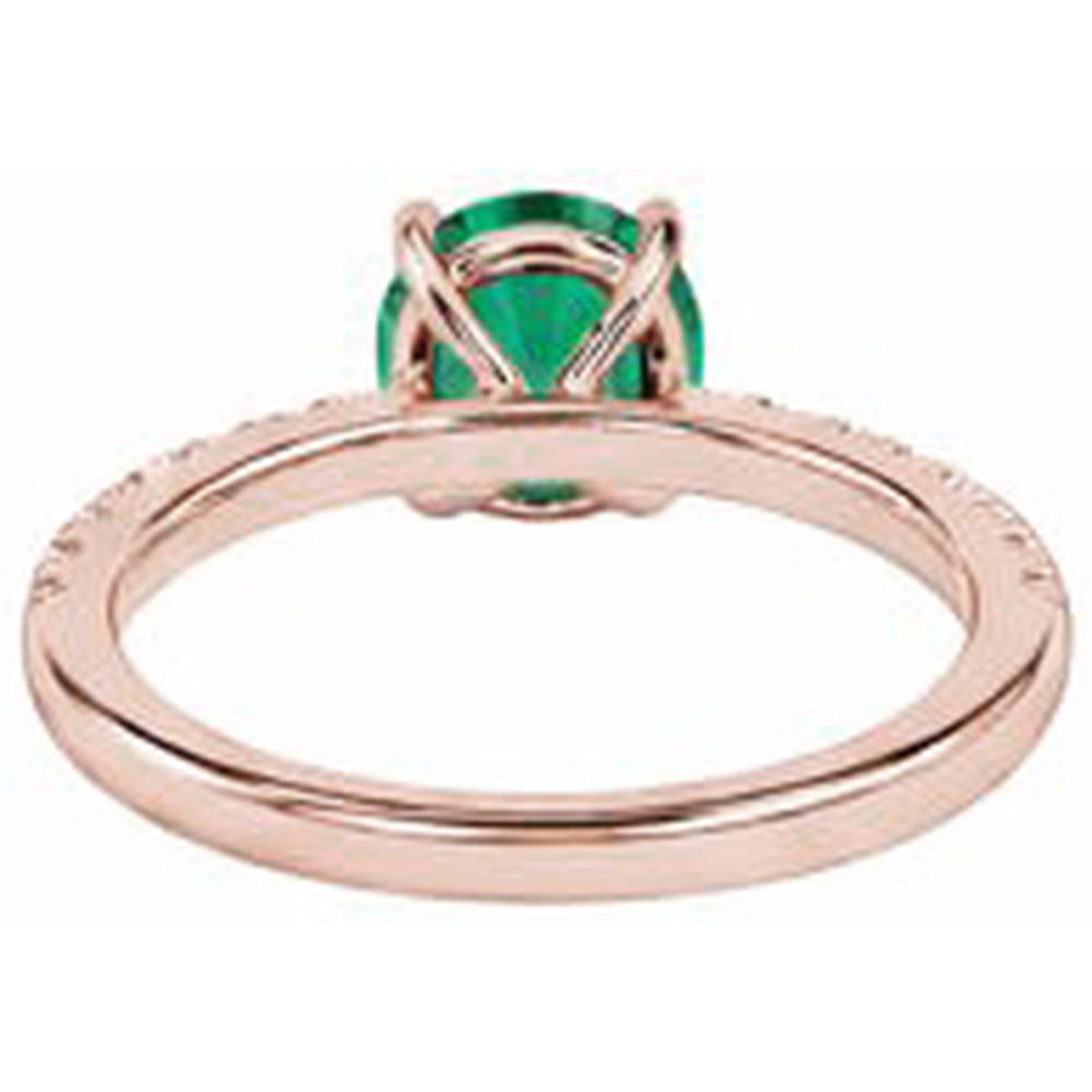 3.25 Carats Round Green Emerald & Natural Earth Mined Diamond Ring Gold Rose 14K Gemstone