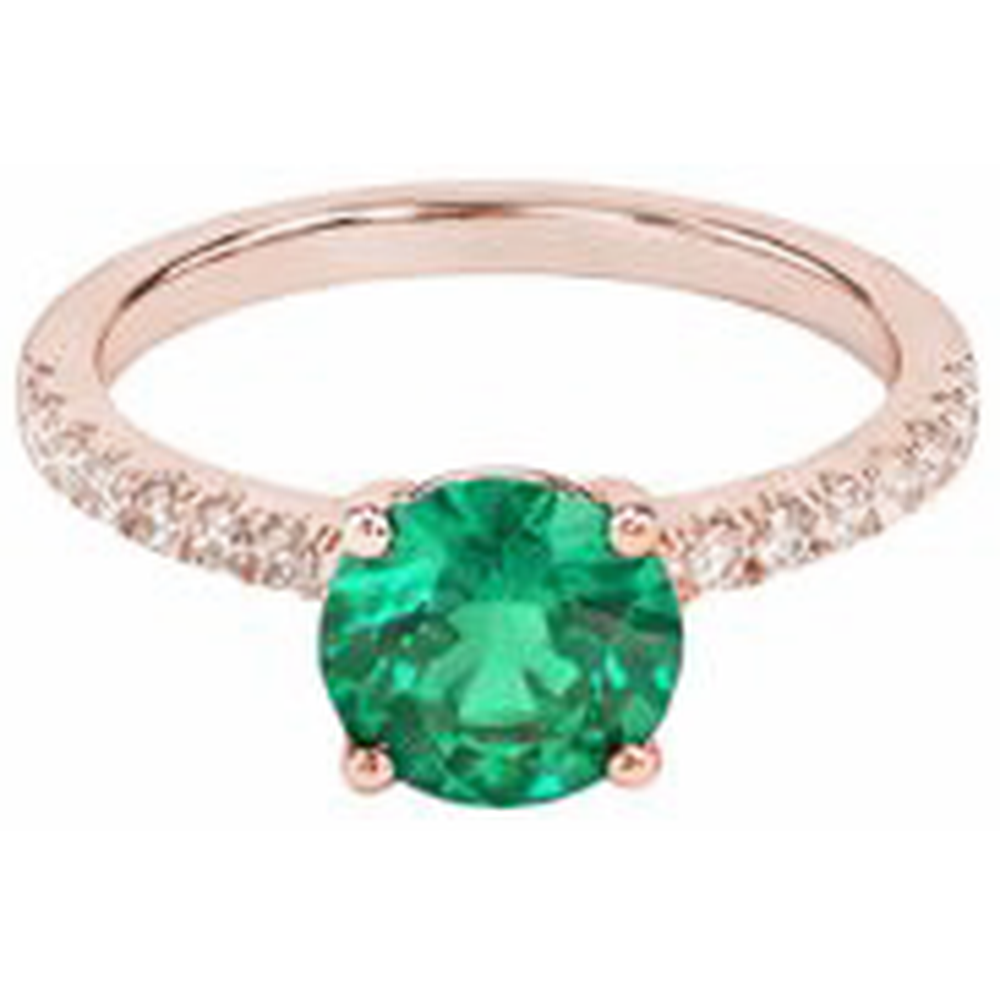 3.25 Carats Round Green Emerald & Natural Earth Mined Diamond Ring Gold Rose 14K Gemstone