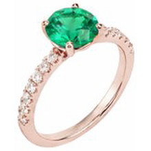 3.25 Carats Round Green Emerald & Natural Earth Mined Diamond Ring Gold Rose 14K Gemstone