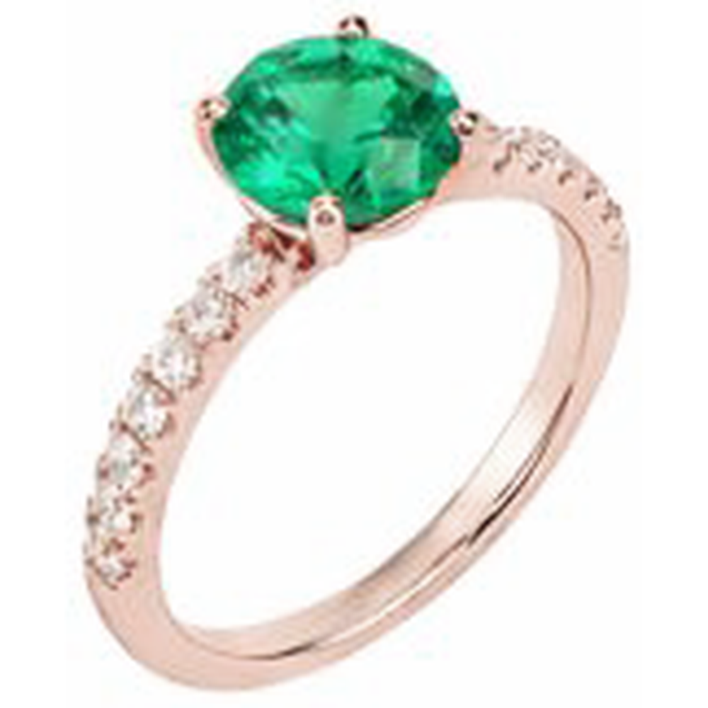 3.25 Carats Round Green Emerald & Natural Earth Mined Diamond Ring Gold Rose 14K Gemstone