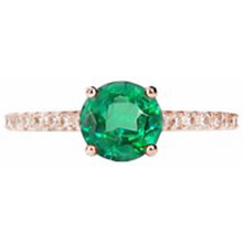 3.25 Carats Round Green Emerald & Natural Earth Mined Diamond Ring Gold Rose 14K Gemstone