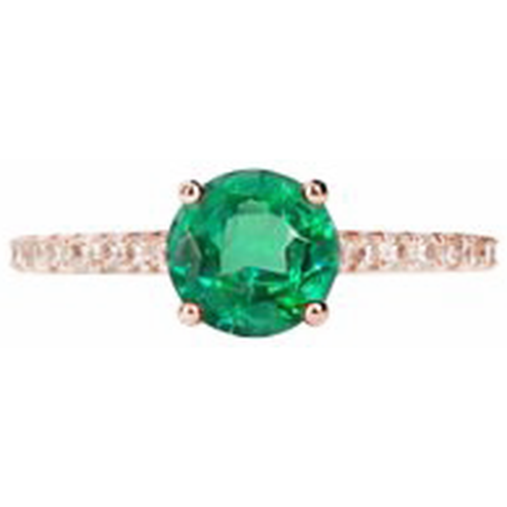3.25 Carats Round Green Emerald & Natural Earth Mined Diamond Ring Gold Rose 14K Gemstone