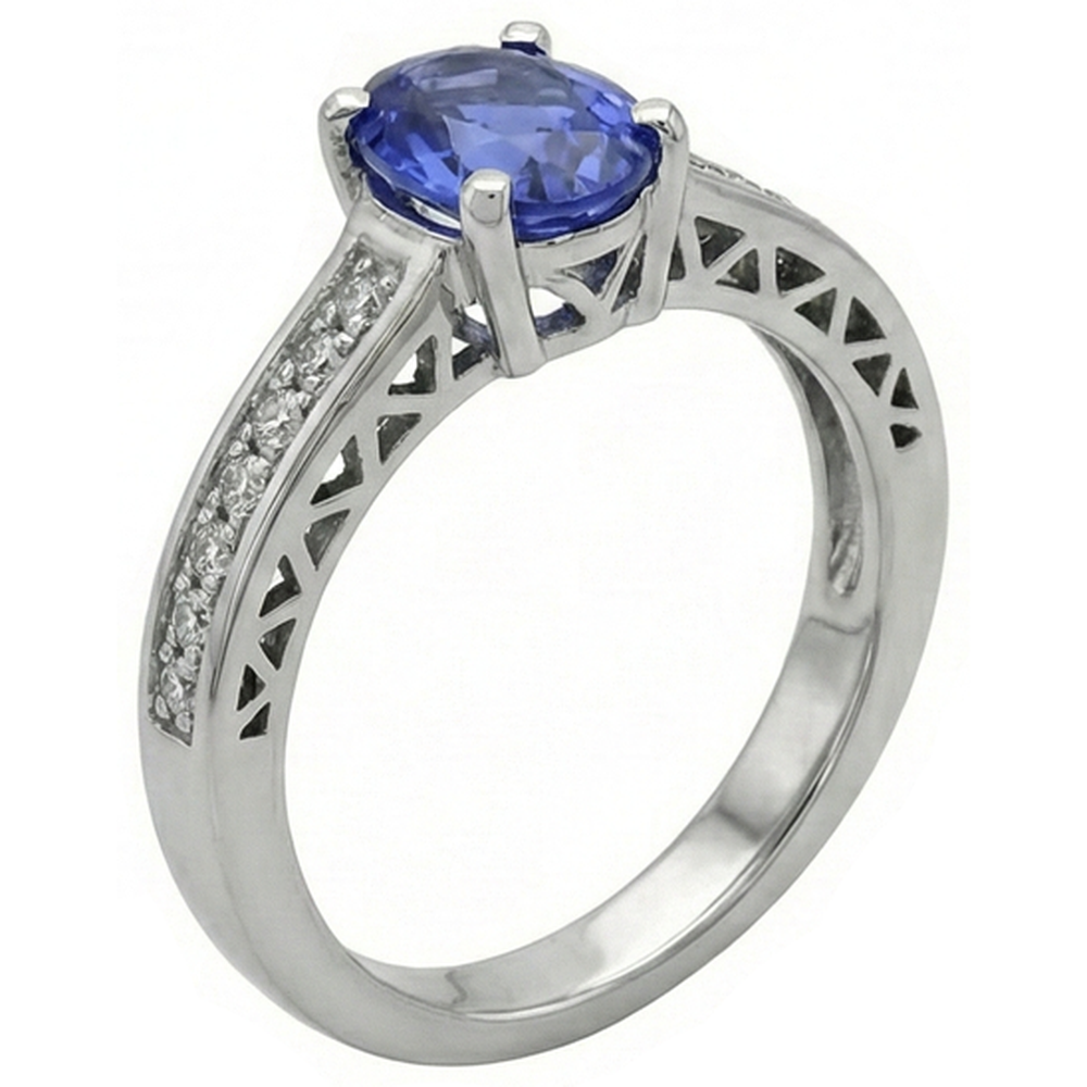 3.25 Carats Tanzanite And Natural Earth Mined Diamond Engagement Ring 14K White Gold