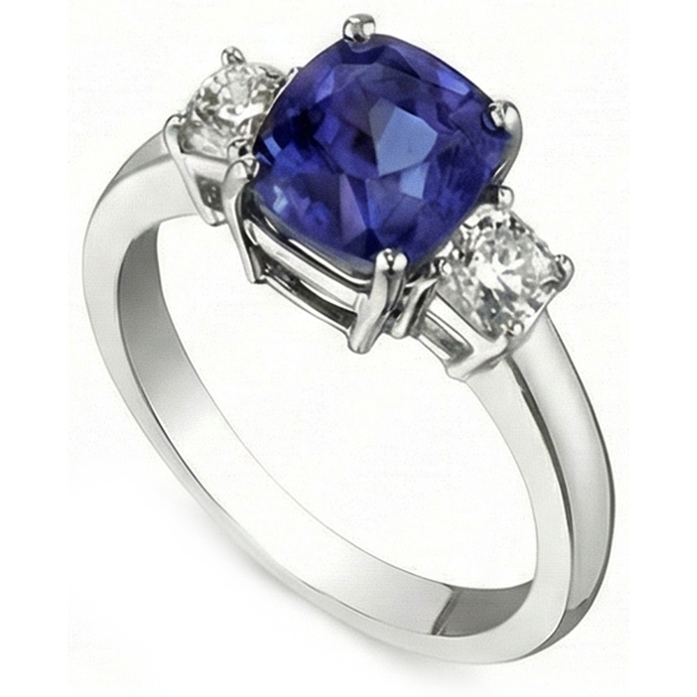 natural round sapphire 3.25ct ring front view