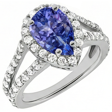 3.25 Ct Blue Pear Cut Tanzanite With Natural Earth Mined Diamond Ring Lady Men Gold
