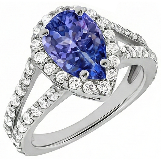 3.25 Ct Blue Pear Cut Tanzanite With Natural Earth Mined Diamond Ring Lady Men Gold