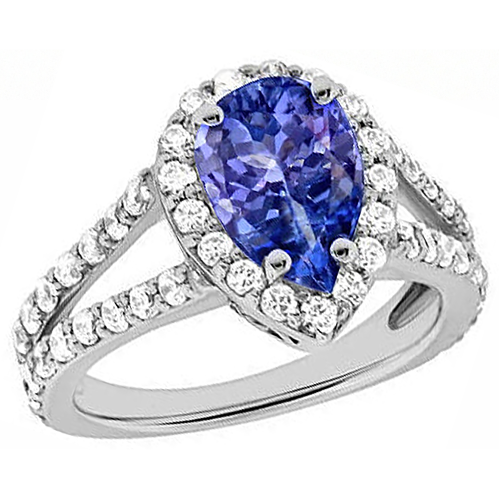 3.25 Ct Blue Pear Cut Tanzanite With Natural Earth Mined Diamond Ring Lady Men Gold