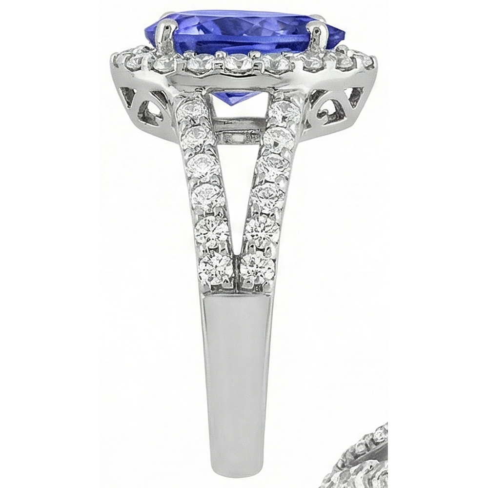 3.25 Ct Blue Pear Cut Tanzanite With Natural Earth Mined Diamond Ring Lady Men Gold