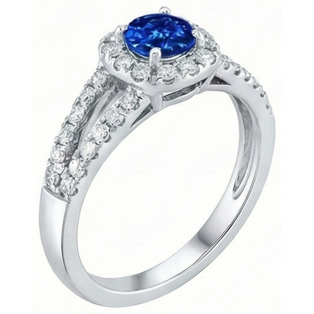 3.25 Ct Brilliant Cut Ceylon Sapphire Natural Earth Mined Diamonds Ring White Gold 14K