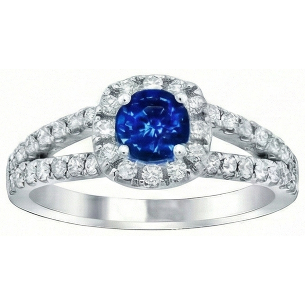 3.25 Ct Brilliant Cut Ceylon Sapphire Natural Earth Mined Diamonds Ring White Gold 14K