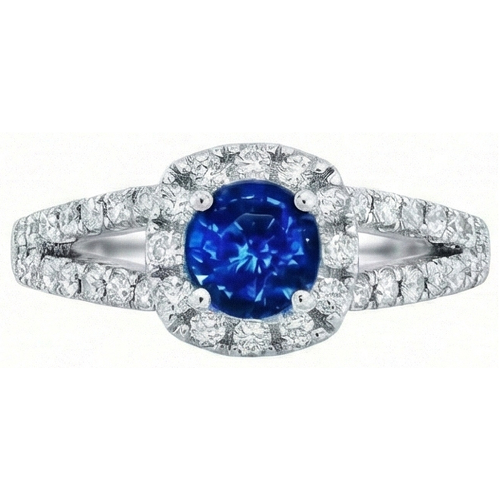 3.25 Ct Brilliant Cut Ceylon Sapphire Natural Earth Mined Diamonds Ring White Gold 14K
