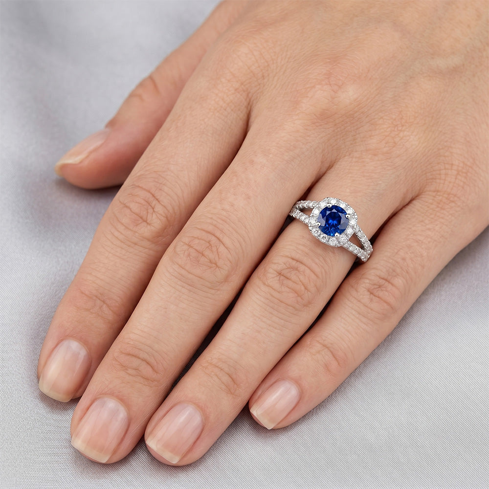 3.25 Ct Brilliant Cut Ceylon Sapphire Natural Earth Mined Diamonds Ring White Gold 14K
