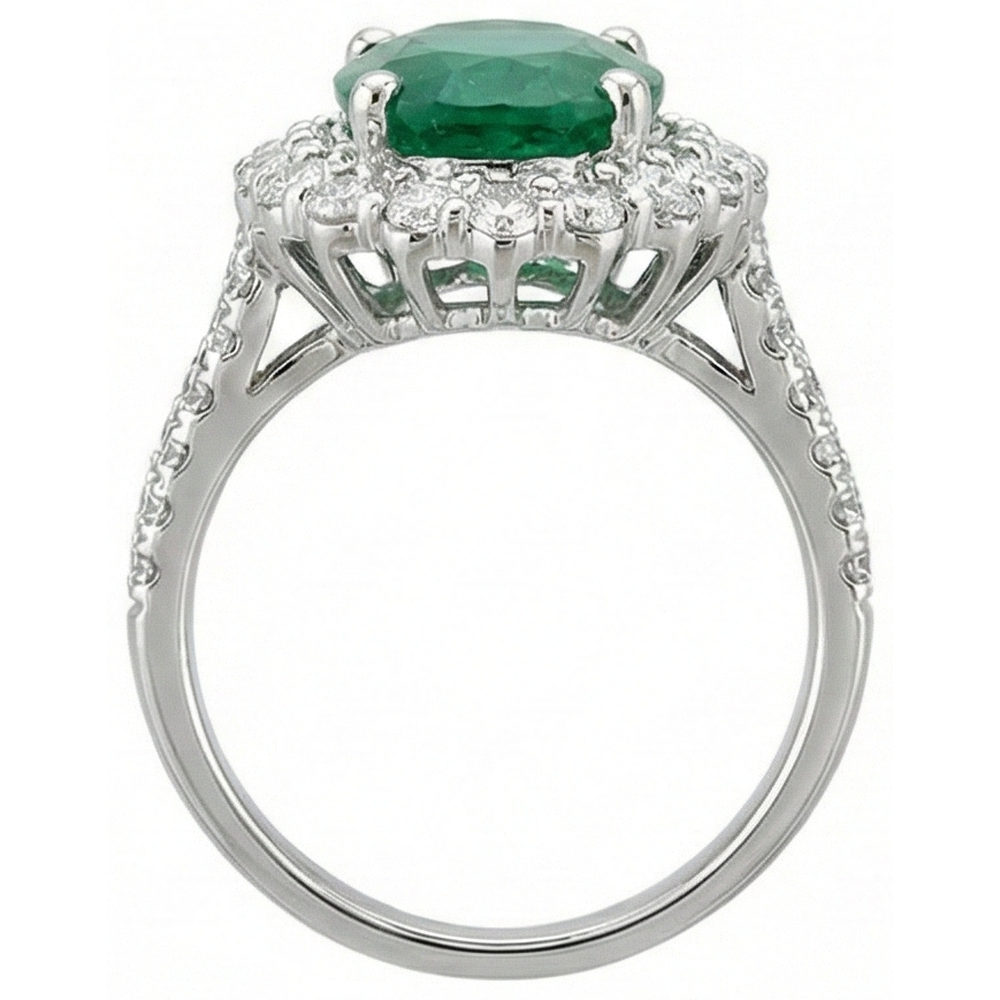 natural round emerald 3.25ct ring profile view