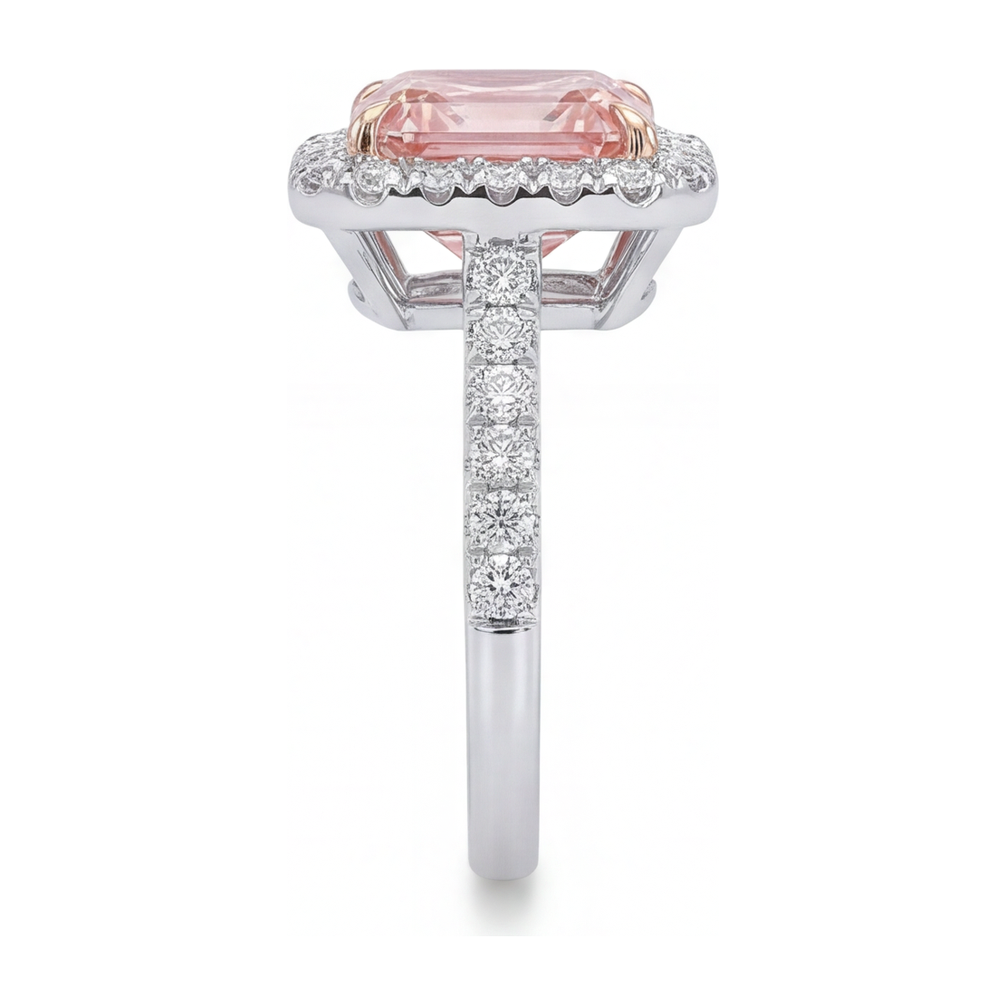 Women Pink Diamond Engagement Ring 3.25 Carat Lab Grown Asscher Halo 14K White Gold