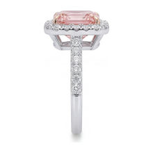 Women Pink Diamond Engagement Ring 3.25 Carat Lab Grown Asscher Halo 14K White Gold