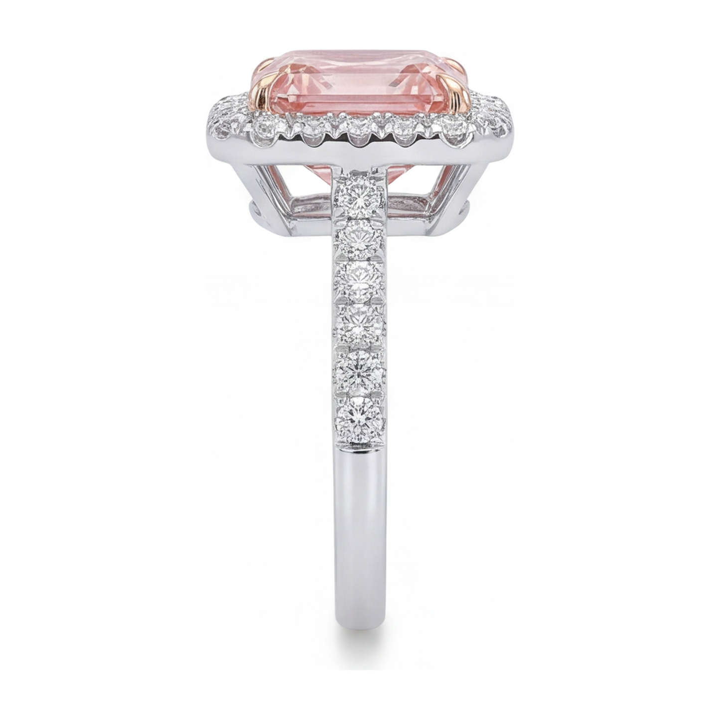 Women Pink Diamond Engagement Ring 3.25 Carat Lab Grown Asscher Halo 14K White Gold