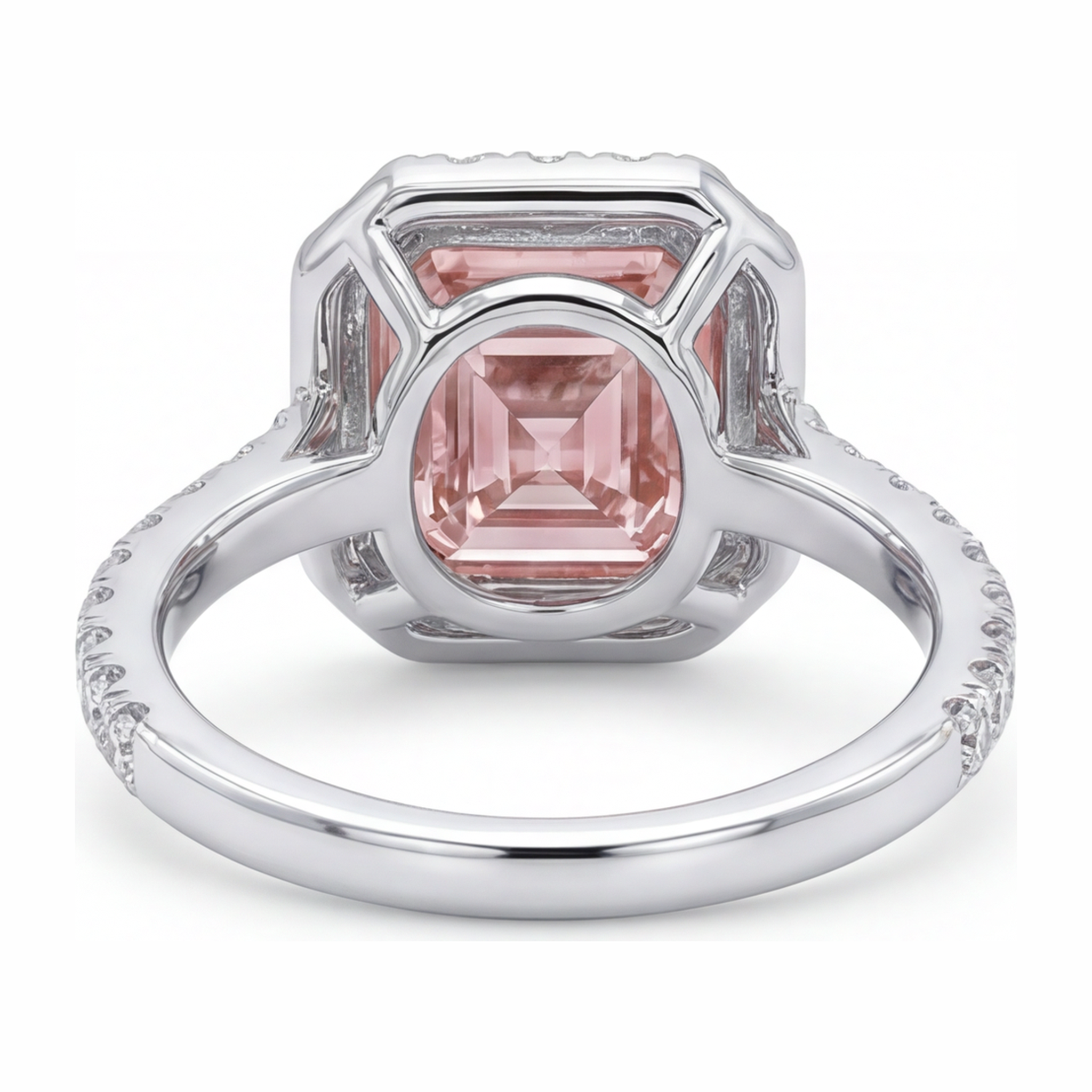 Women Pink Diamond Engagement Ring 3.25 Carat Lab Grown Asscher Halo 14K White Gold