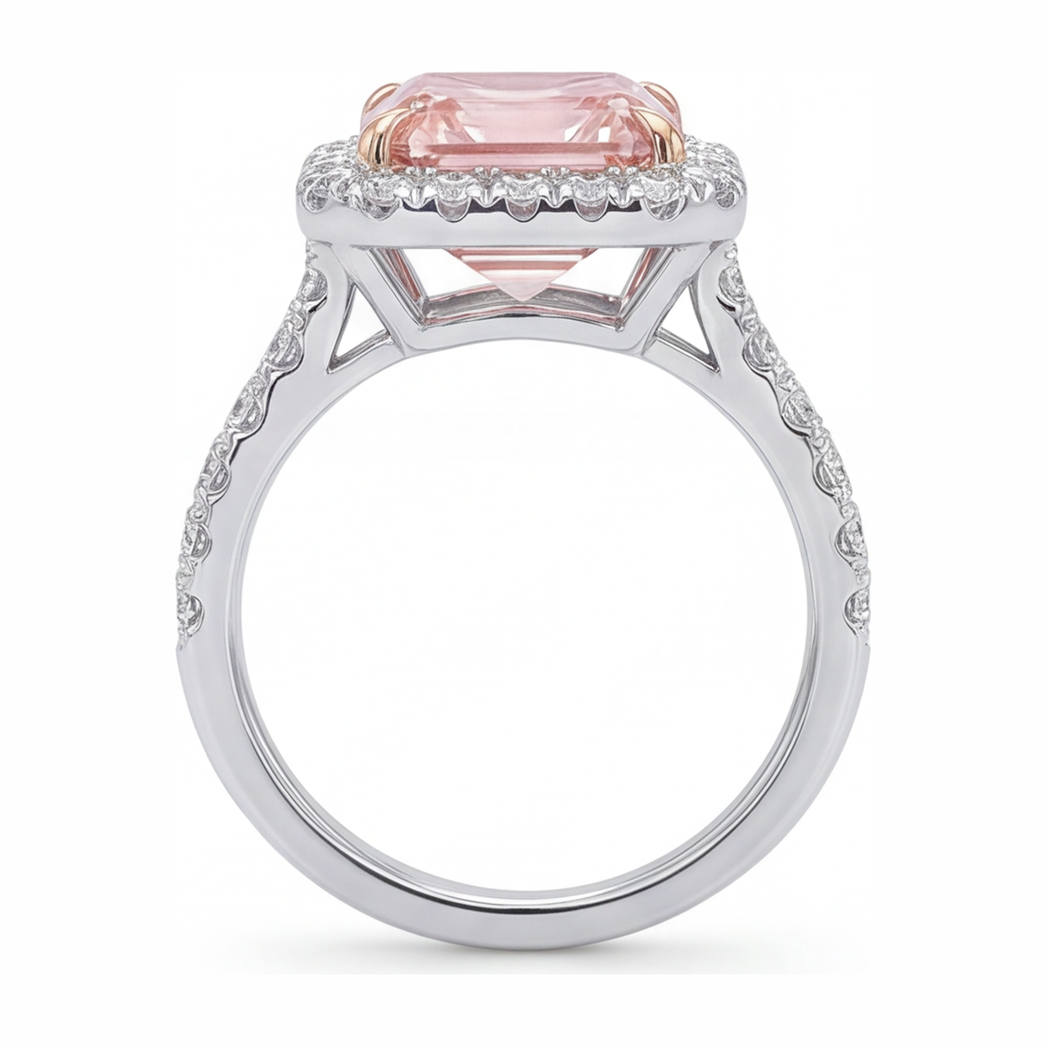 Women Pink Diamond Engagement Ring 3.25 Carat Lab Grown Asscher Halo 14K White Gold