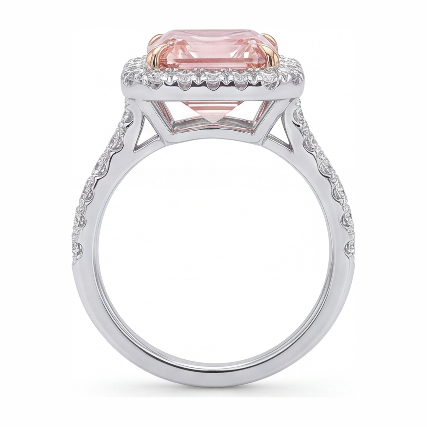 Women Pink Diamond Engagement Ring 3.25 Carat Lab Grown Asscher Halo 14K White Gold