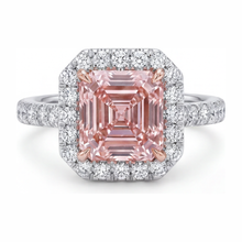 Women Pink Diamond Engagement Ring 3.25 Carat Lab Grown Asscher Halo 14K White Gold