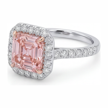 Women Pink Diamond Engagement Ring 3.25 Carat Lab Grown Asscher Halo 14K White Gold