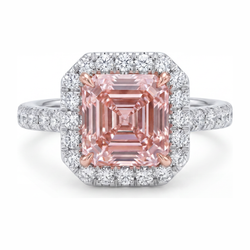 Women Pink Diamond Engagement Ring 3.25 Carat Lab Grown Asscher Halo 14K White Gold