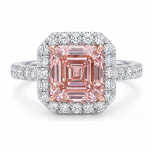 Women Pink Diamond Engagement Ring 3.25 Carat Lab Grown Asscher Halo 14K White Gold