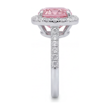 Pink Diamond Ring 3.25 Carat Lab Grown Cushion Halo Pave 14K White Gold