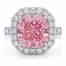Pink Diamond Ring 3.25 Carat Lab Grown Cushion Halo Pave 14K White Gold