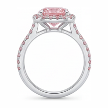 Pink Engagement Ring 3.25 Carat Lab Grown Cushion Diamond Halo Pave 14K White Gold