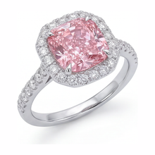 Pink Diamond Ring 3.25 Carat Lab Grown Cushion Halo Pave 14K White Gold