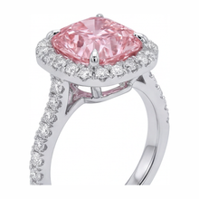 Pink Diamond Ring 3.25 Carat Lab Grown Cushion Halo Pave 14K White Gold