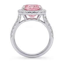 Pink Diamond Ring 3.25 Carat Lab Grown Cushion Halo Pave 14K White Gold