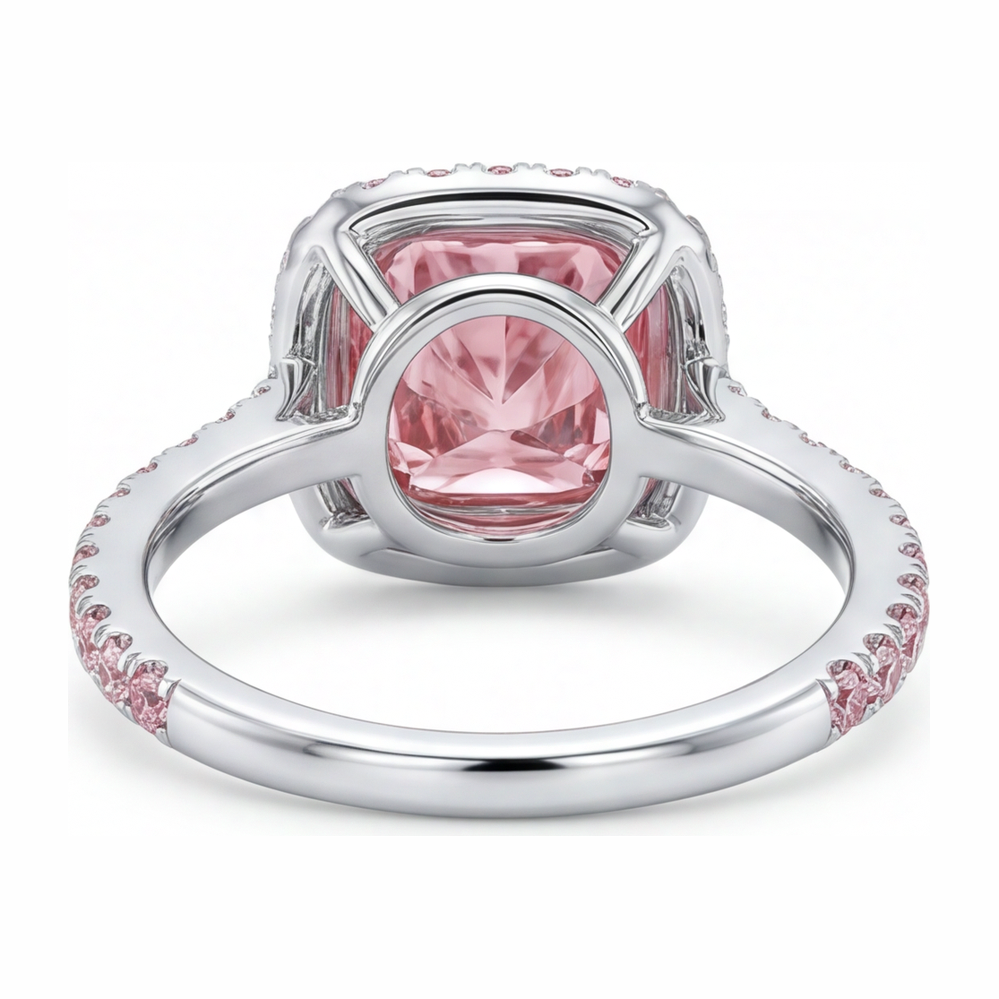 Pink Engagement Ring 3.25 Carat Lab Grown Cushion Diamond Halo Pave 14K White Gold