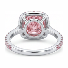 Pink Engagement Ring 3.25 Carat Lab Grown Cushion Diamond Halo Pave 14K White Gold