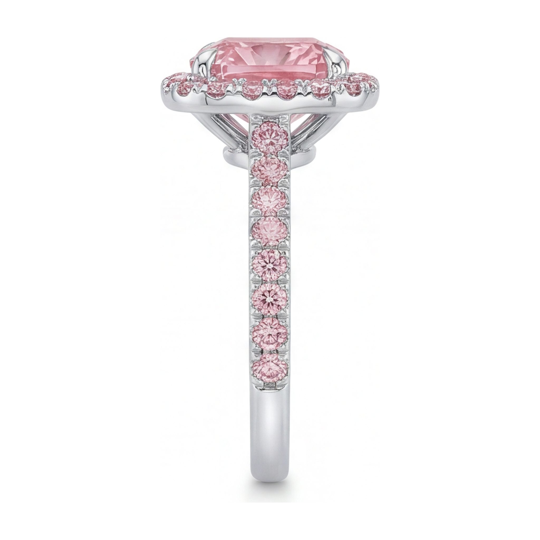 Pink Engagement Ring 3.25 Carat Lab Grown Cushion Diamond Halo Pave 14K White Gold