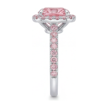Pink Engagement Ring 3.25 Carat Lab Grown Cushion Diamond Halo Pave 14K White Gold