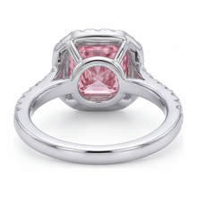 Pink Diamond Ring 3.25 Carat Lab Grown Cushion Halo Pave 14K White Gold