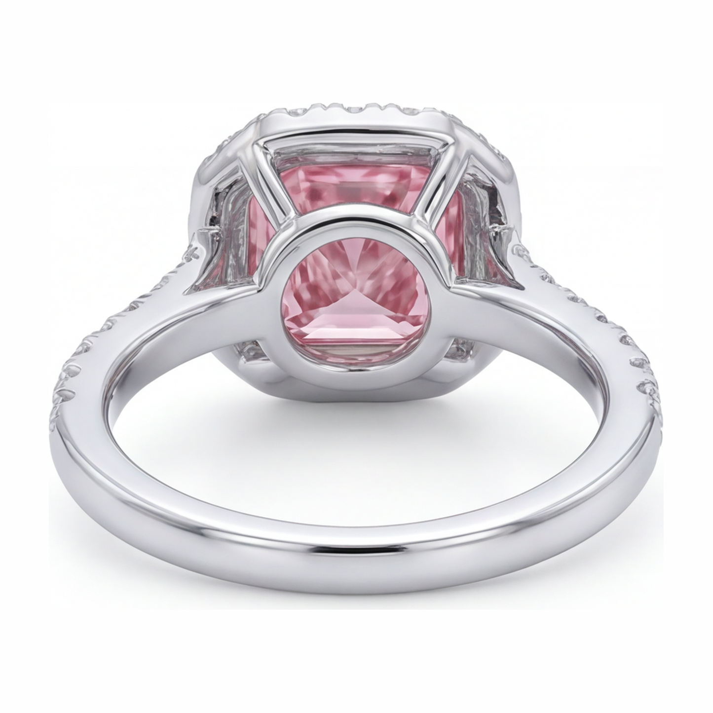 Pink Diamond Ring 3.25 Carat Lab Grown Cushion Halo Pave 14K White Gold
