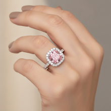 Pink Diamond Ring 3.25 Carat Lab Grown Cushion Halo Pave 14K White Gold