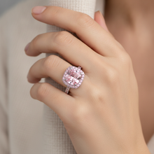 Pink Engagement Ring 3.25 Carat Lab Grown Cushion Diamond Halo Pave 14K White Gold