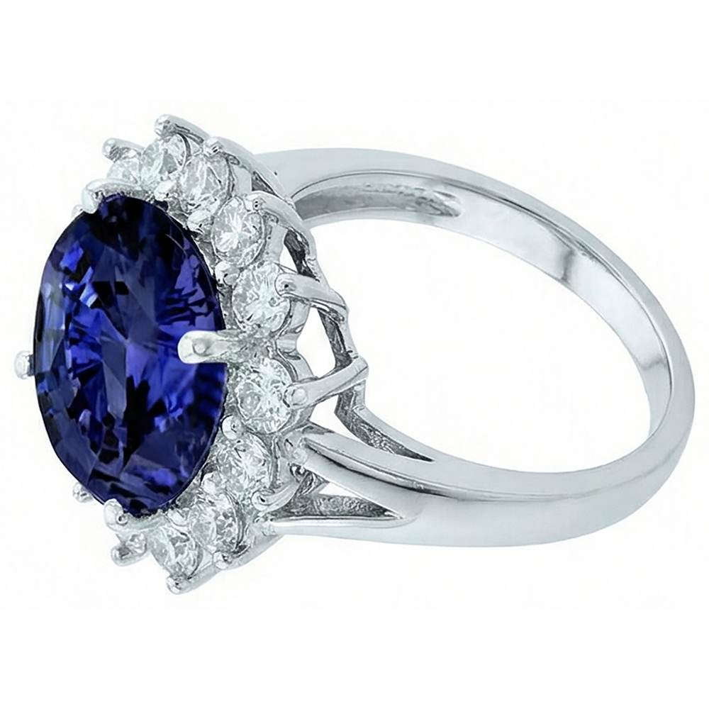 3.26 Carats Tanzanite And Round Natural Earth Mined DIAMOND ( NOT LAB GROWN )s Ring White Gold 14K