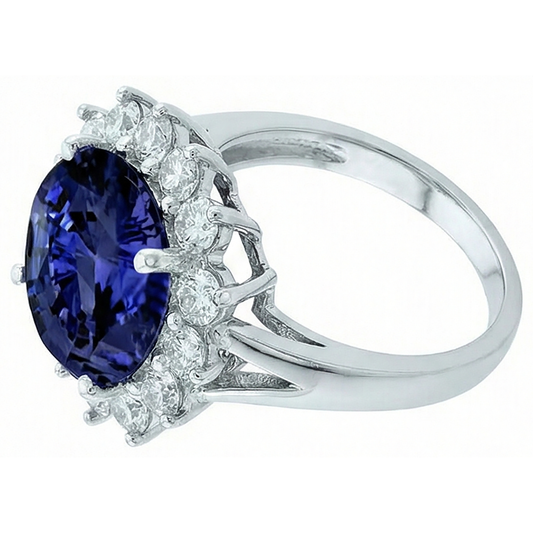 3.26 Carats Tanzanite And Round Natural Earth Mined DIAMOND ( NOT LAB GROWN )s Ring White Gold 14K