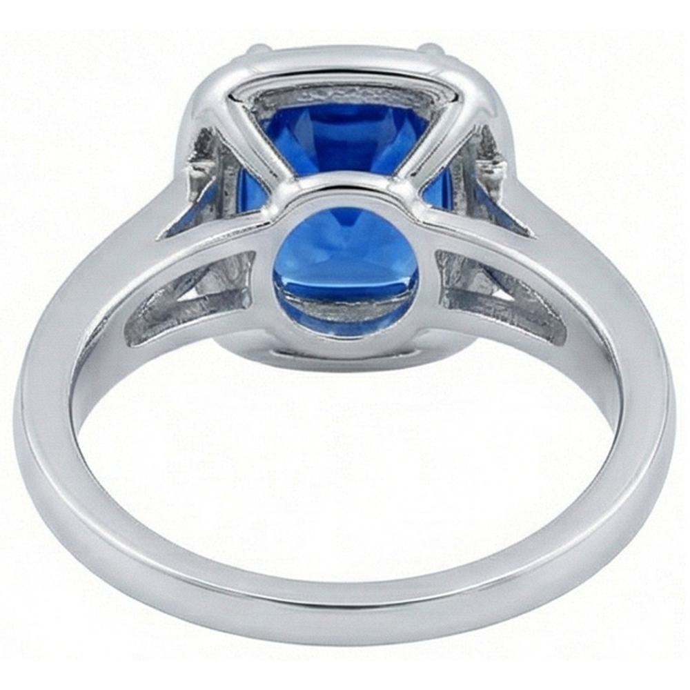 3.35 Carats Ceylon Blue Sapphire And Round Natural Earth Mined Diamonds Engagement Ring