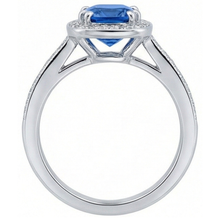 3.35 Carats Ceylon Blue Sapphire And Round Natural Earth Mined Diamonds Engagement Ring