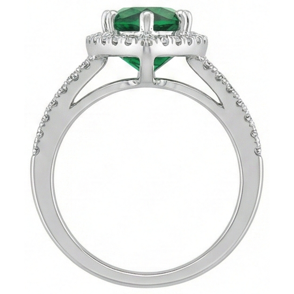 3.35 Carats Green Emerald With Natural Earth Mined DIAMOND ( NOT LAB GROWN )s Ring Prong Set White Gold 14K